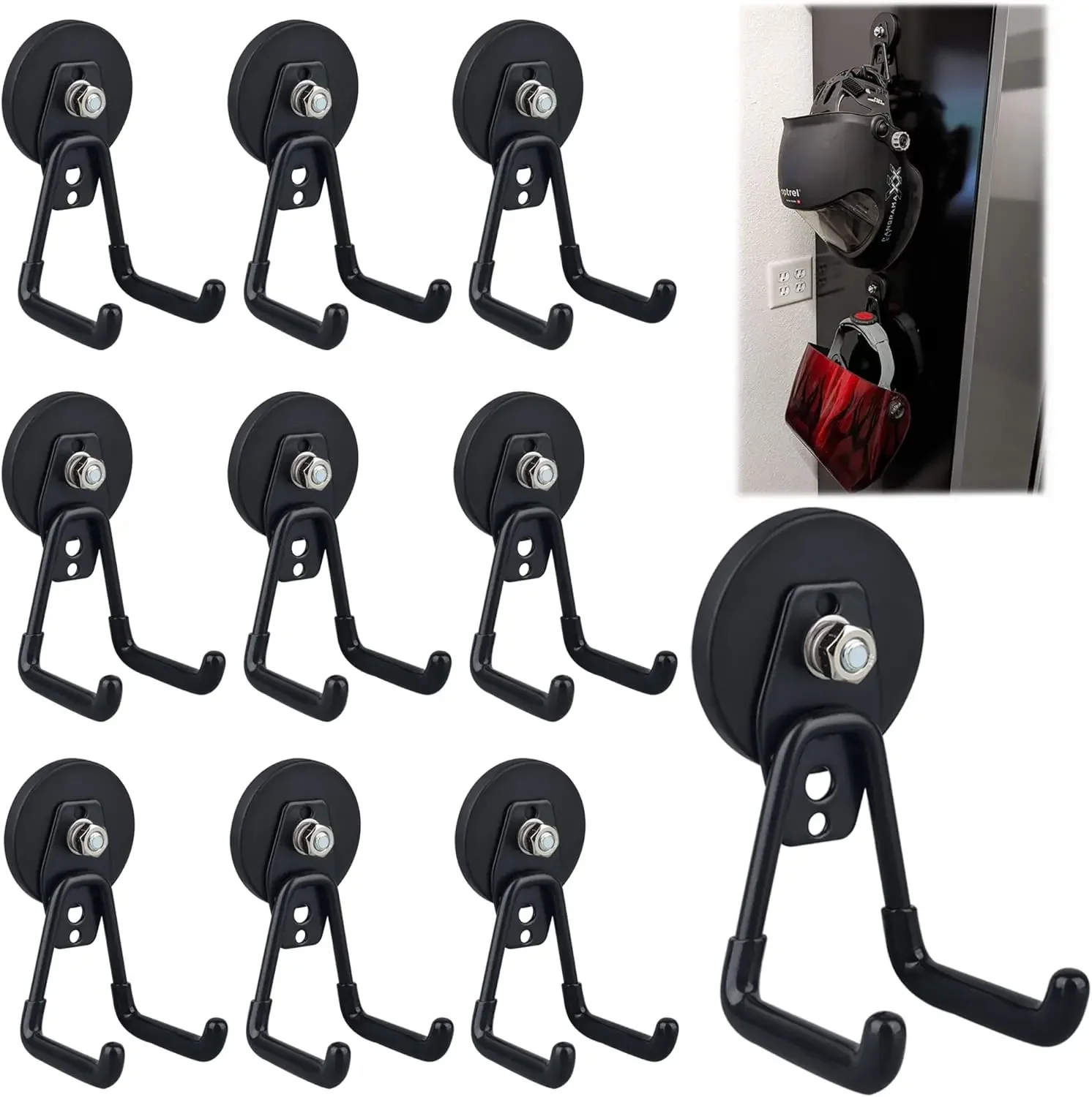 

Heavy Duty Magnetic Garage Hooks,10 Pack Strong Large Magnet Hook for Power Drill,Garden Tools,Hose,Pegboard,Garage