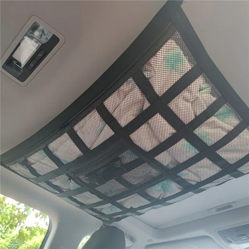 Car Ceiling Cargo Net Strong Load-Bearing Mesh Car Roof Storage Organizer Large Capacity Space Saving Car Ceiling Net Storage