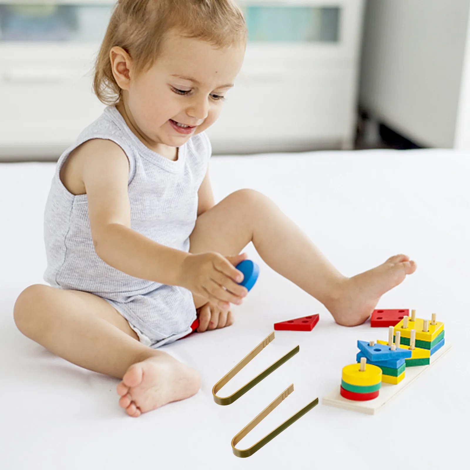 25Pcs Bamboo Kids Tweezers for Fine Motor Early Childhood Development Montessori Sensory Sorting Matching Counting Bulk Set