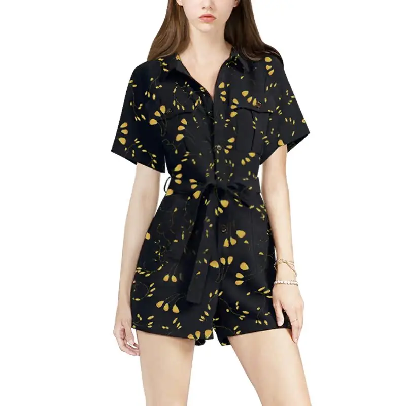 Casual Loose Faionable Street Sle Workwear Overalls Women's irt Collar High Waist ort Pants Polyester Fiber 00%