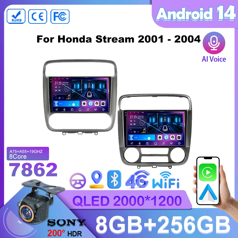 

Car Radio Android14 For Honda Stream 2001 - 2004 Stereo Multimedia Player GPS Navigation High-performance 7862 CPU HDR QLED 2din