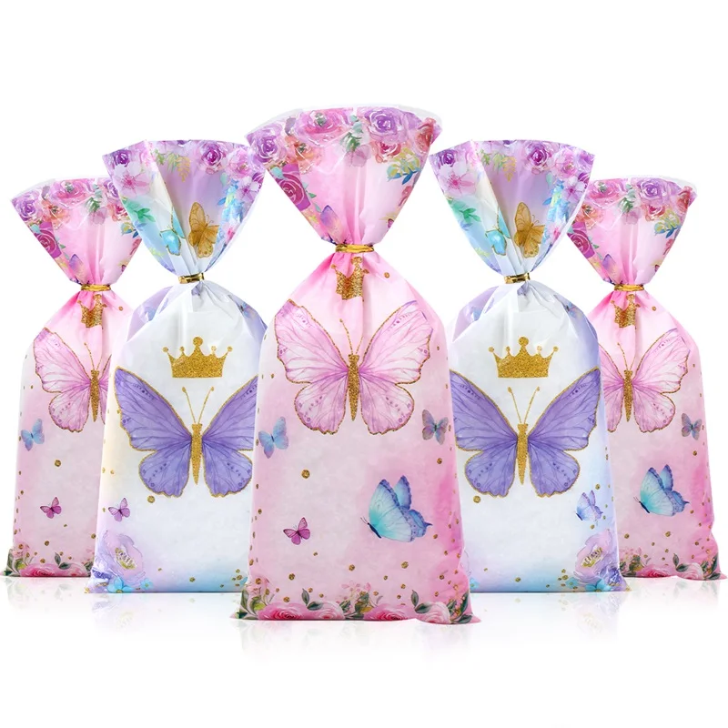 25/50/100pcs Butterfly Cookie Candy Bags Handmade Biscuit Packing Bag Butterfly Birthday Party Decor Kids Baby Shower Gift Bags