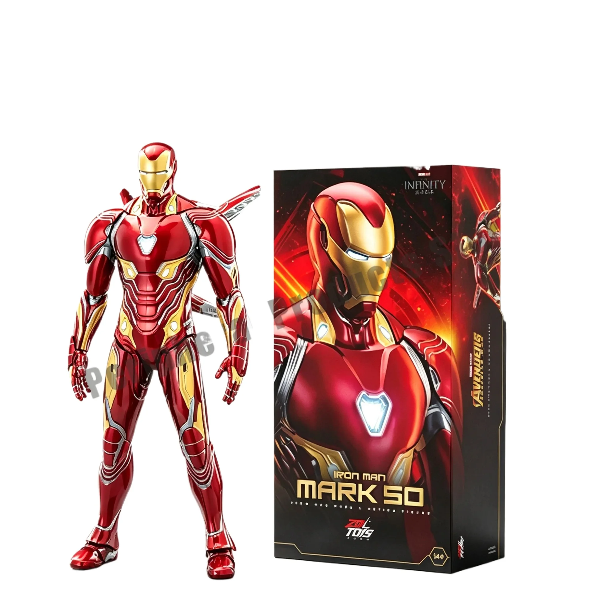 Zd Toys Iron Man Mk50 Actionfigur 36cm 14 Zoll mit Lichteffekten, bewegliche Gelenke, Marvel Avengers Sammlermodell Spielzeug