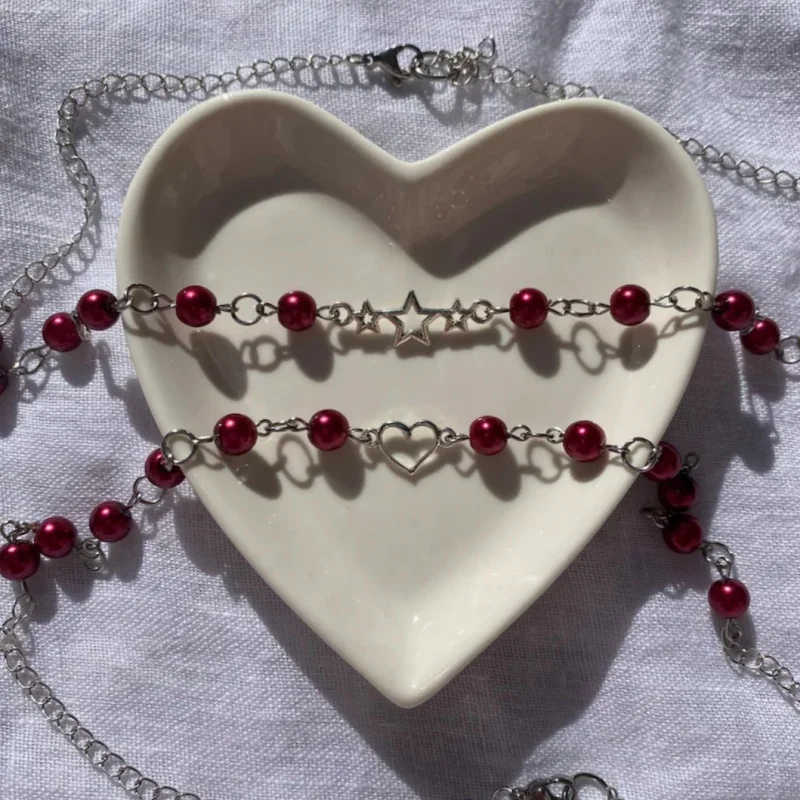 Fashion Handmade Love Red Beads Mary Necklace Y2K Star Charm Jewelry Necklace as a Gift for Her