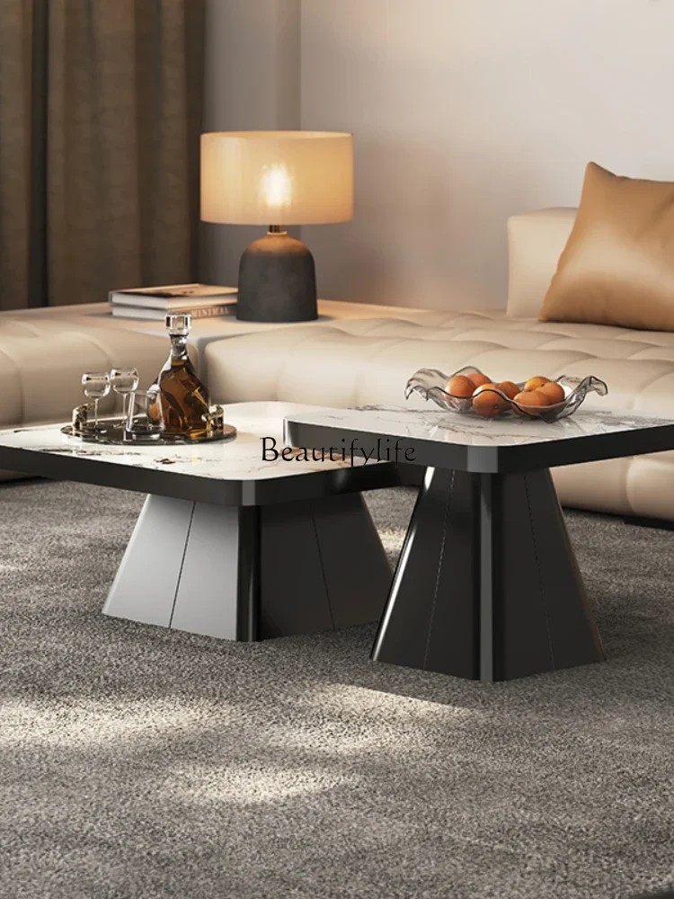 Rock slab coffee table suspended square high-end light luxury high-end sense 2024 new model