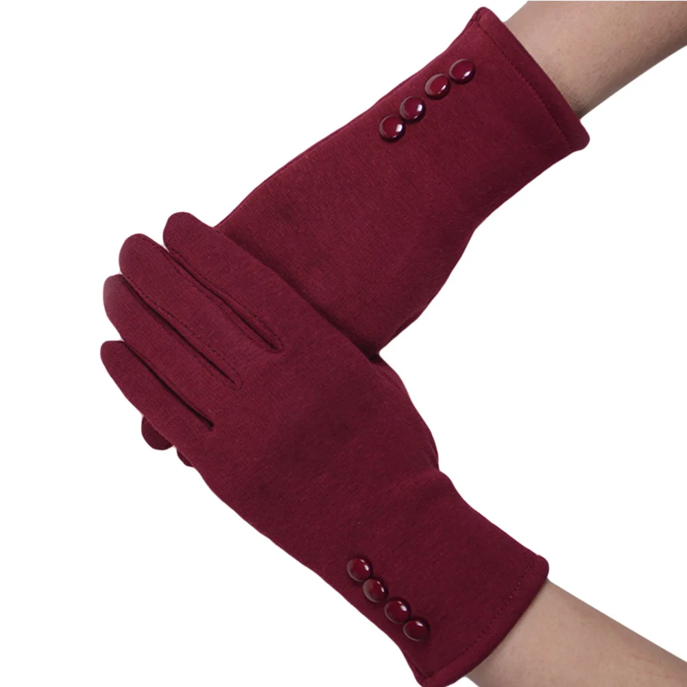 Women Touch Screen Warm Four Buckles Not down Gloves Female Winter Outdoor Riding Gloves Ladies Cotton Gloves Free Size (Red