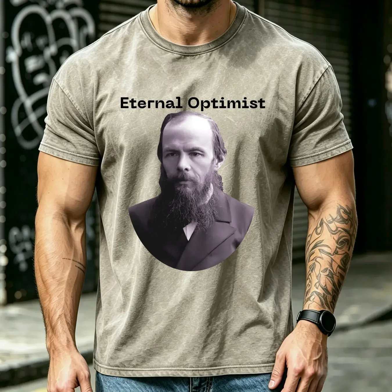washed T Shirt The Eternal Optimist Fyodor Dostoevsky Classic Literature for Book Lovers Deep Thinkers long or short sleeves