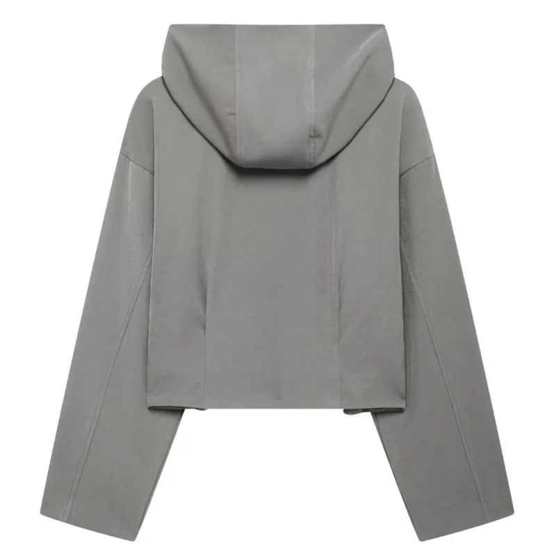 

2025 Autumn Womens French-Designed Hooded Solid-Color Short Jacket Zip Stylish Lightweight Outerwear Daily Casual Outfits Tops