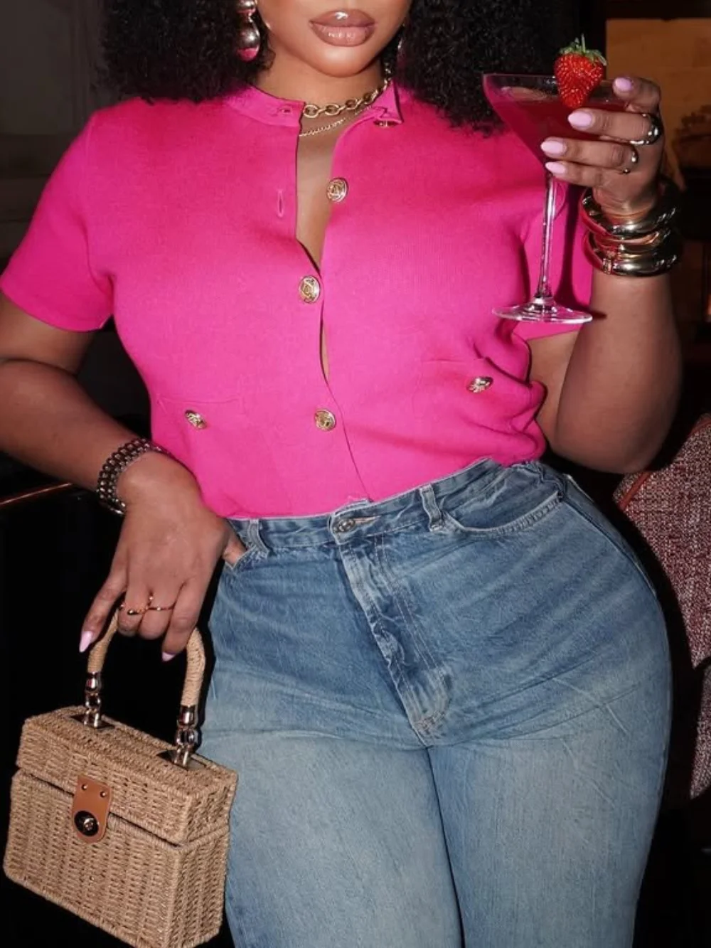 Jaket Rajutan Saku Leher Bulat Kancing Sebaris Lengan Pendek Fashion Vintage Wanita Mantel Rajutan Chic Kardigan Sweter