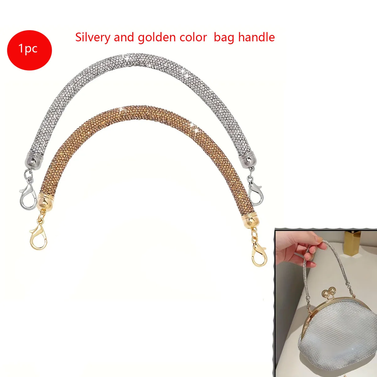 1Pc New Style Evening Bag Handbag Chain Shiny Acrylic Replacement Handle Accessory Bag Chain Lobster Clasp Wallet Chain Handle Accessory Bag Making Bag Modification Handle Accessory