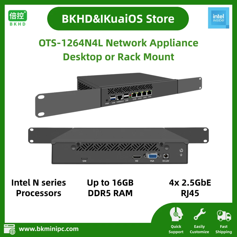 أجهزة شبكة سطح المكتب Intel N Series 4-Port 2.5GbE I226V Build Firewall VPN Home Server OTS-1264N4L