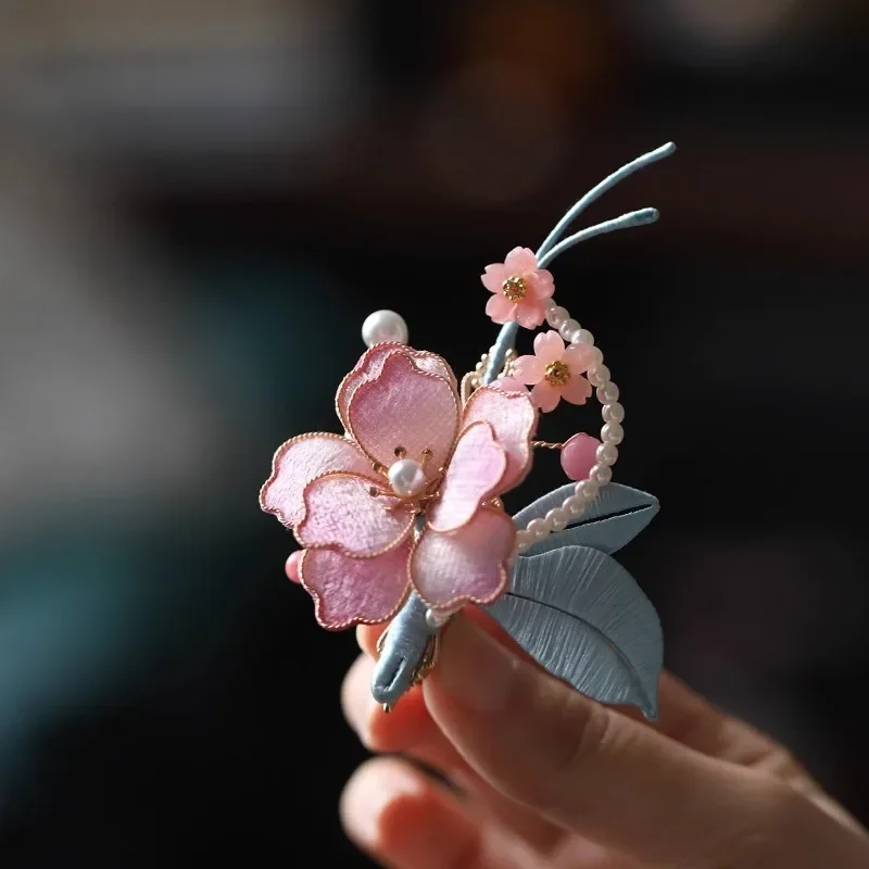 Antique disc hair headgear fairy beauty pink hairpin edge clip side back head Hanfu hair accessories super fairy cheongsam acces