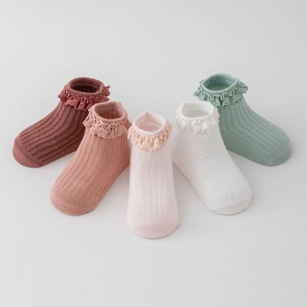 

5Pairs New Cotton Baby Ruffle Socks Lace Non-slip Kids Tube Sock Infant Newborn Toddle Walking Socks Baby Girl