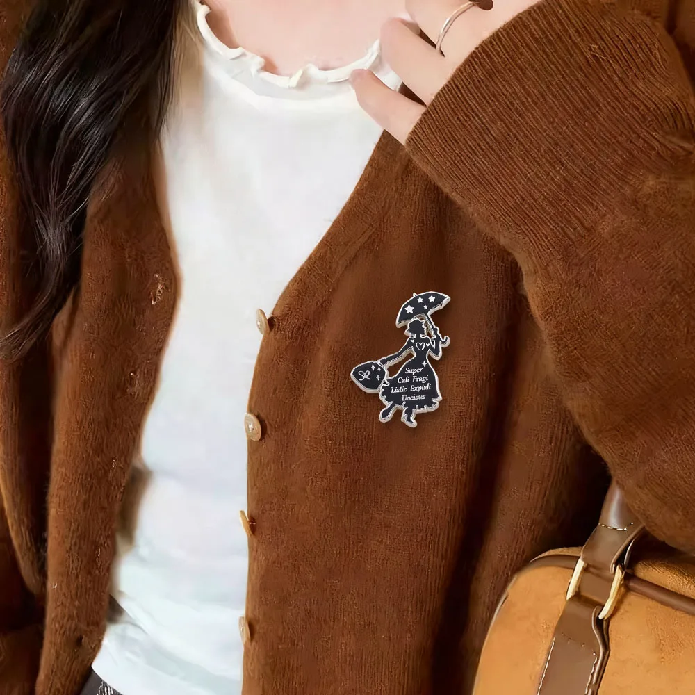 Mary Poppins Emaille-Pin Regenschirm-Silhouette Brosche Klassisches Musikfilm-Accessoire Rucksack-Jacken-Dekoration Fangeschenk – Detail 9