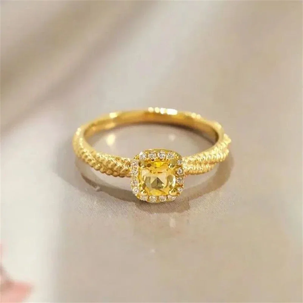 Fashion 14K Color Four Small Sugar Citrine Zircon Ring for Women Bride Party Luxury Rings Wedding Engagement Fine Jewelry Gifts