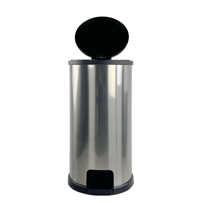 

NEW 7.9 Gallon Trash Can, Plastic Round Step Kitchen Trash Can, Silver