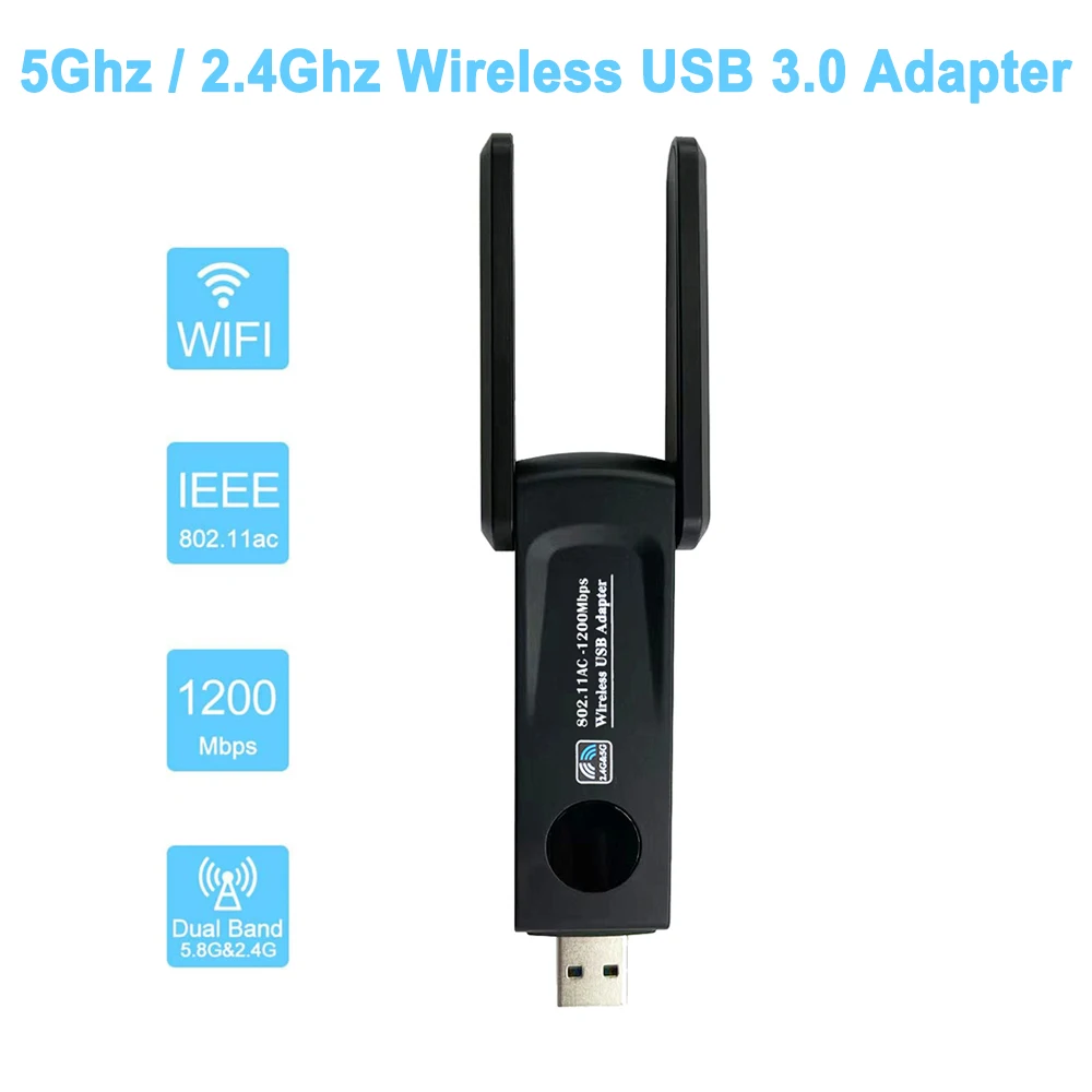 WiFi 1200M USB 3.0 Wifi Adapter Dual Band 2.4G 5G 1200Mbps Wifi USB Network Card Wireless Dongle Receiver RTL8812 Antenna