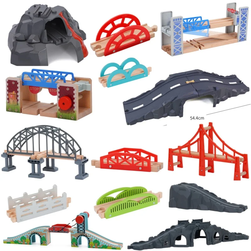 Houten treinbaan Alle soorten kinderen spoorwegspeelgoed van brugrailaccessoires geschikt voor Biro Wood Tracks Toys houten blokken set