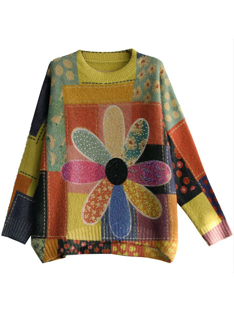 Max LuLu-Suéteres florais casuais femininos, macacões soltos vintage, pulôveres grandes e elegantes, roupas femininas, nova moda, outono