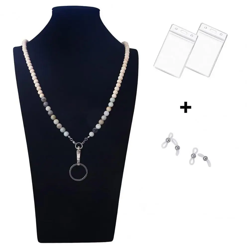 Naszyjnik ze smyczą do okularów Kolorowe drewniane koraliki Smycz dla nauczyciela Uchwyt na identyfikator Wysuwana szpula na identyfikator Łańcuszki do okularów dla edukatorów