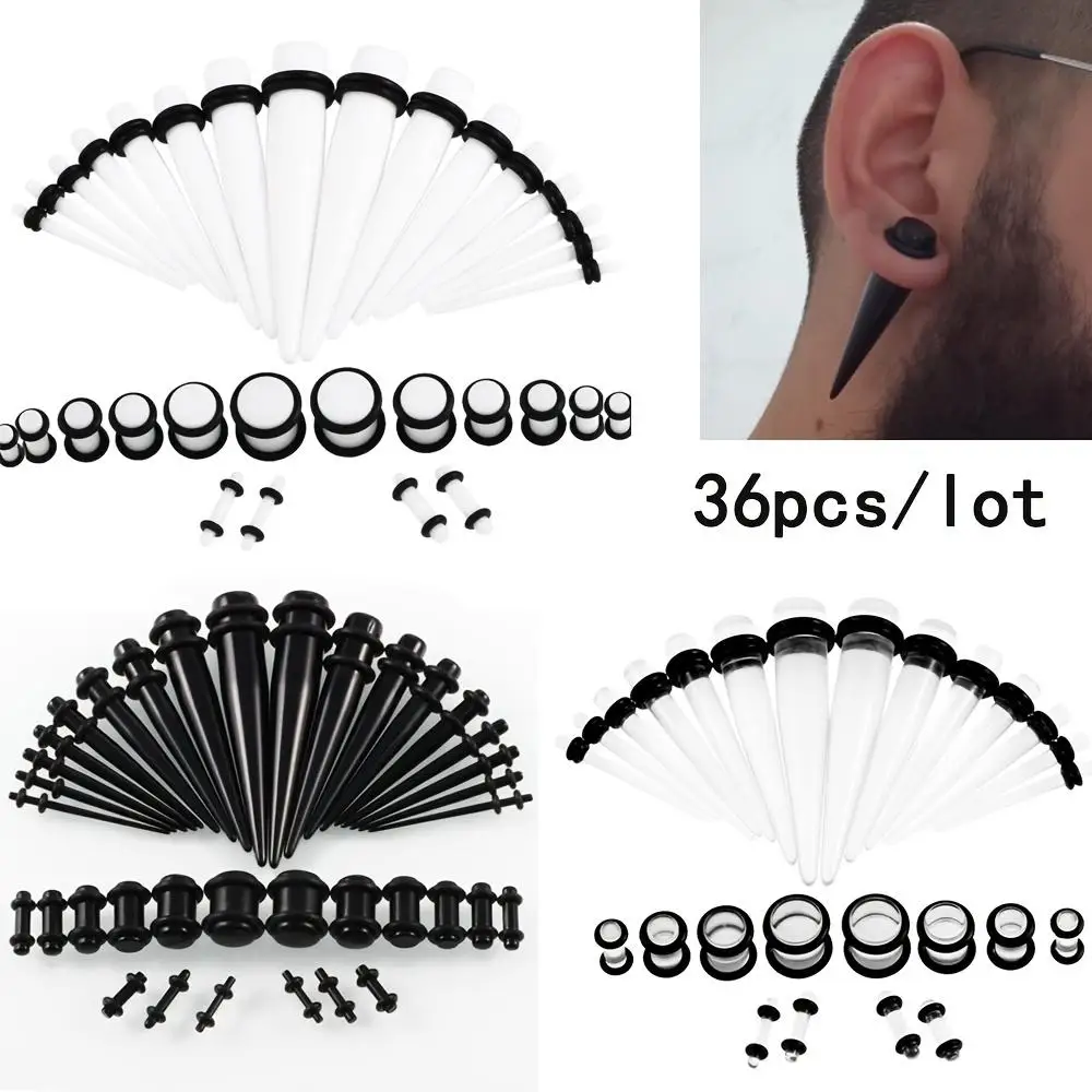36Pcs Set Acrylic Ear Piercing Ear Stretching Kit Tip Tapered Ear Expanders Personality Dilations Sexy Body Piercing Jewelry