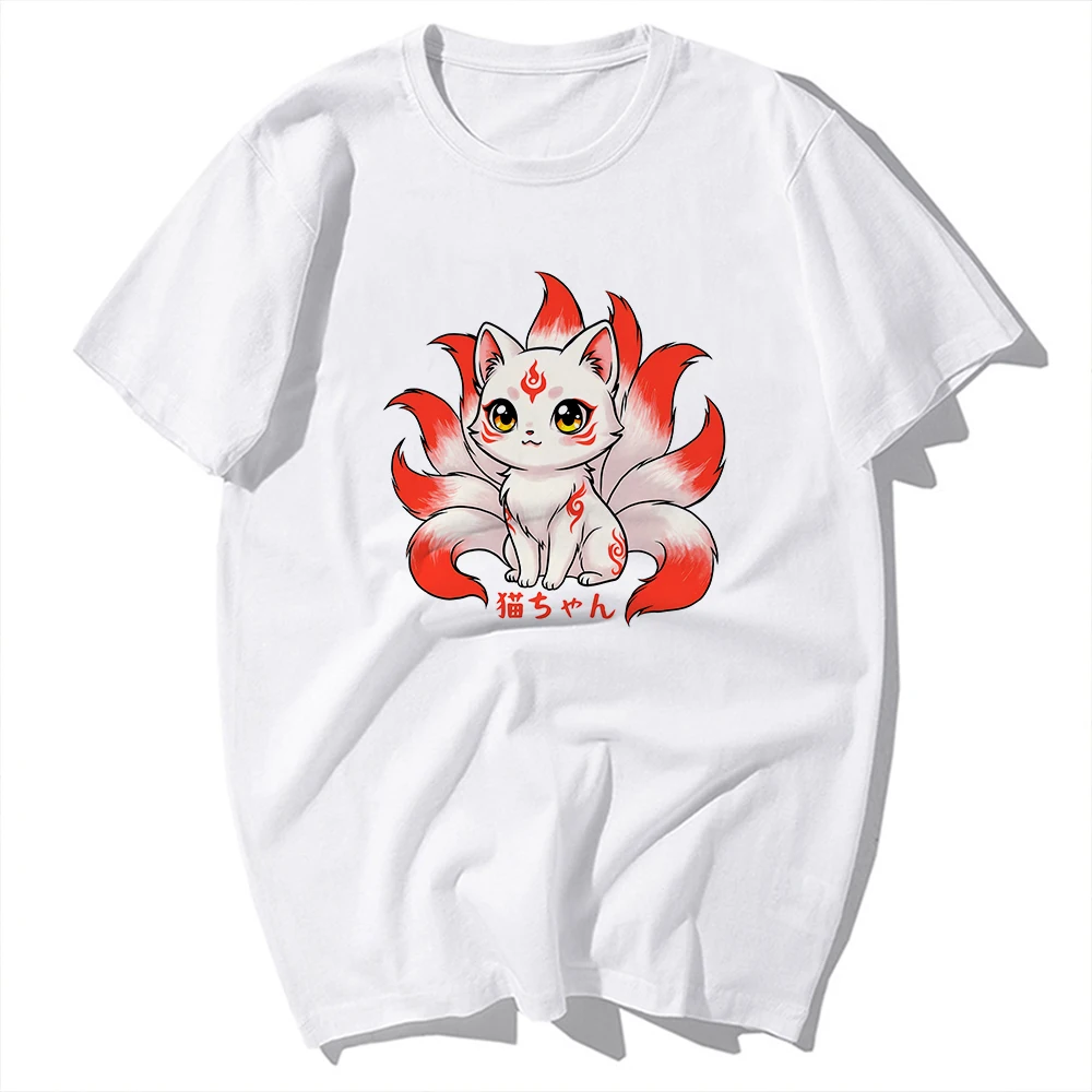 Neko Cat Nine-tailed Fox,Tamamo No Mae,Nippon Myth,Funny meow T-Shirt,Casual T-Shirt Unisex Tee,No-crack Breathable Printing