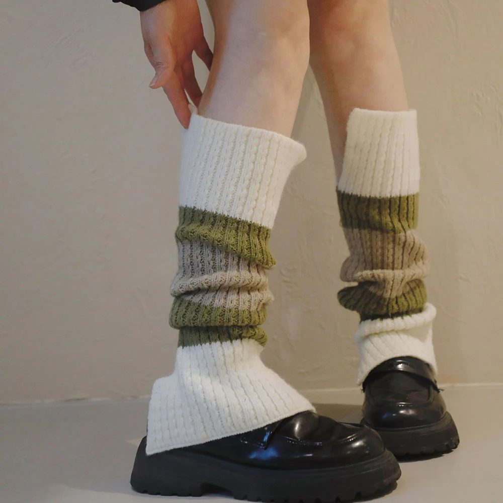 Y2K Vintage Button-up Patchwork Knitted Pile Socks Casual Leg Warmers JK Women's Long Socks Lolita Split Leg Cover Boot Cuffs