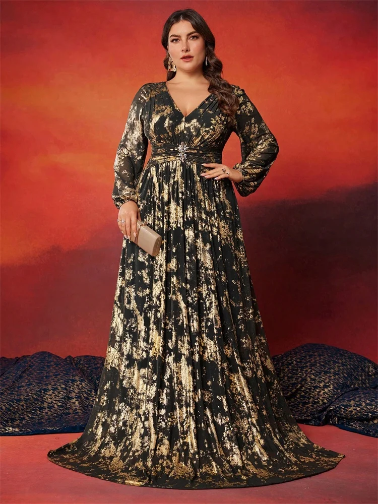 

BLUEPLUM Plus Size Luxury Black Applique Evening Dresses Elegant Long Sleeve Mermaid Formal Wedding Party Cocktail Gowns