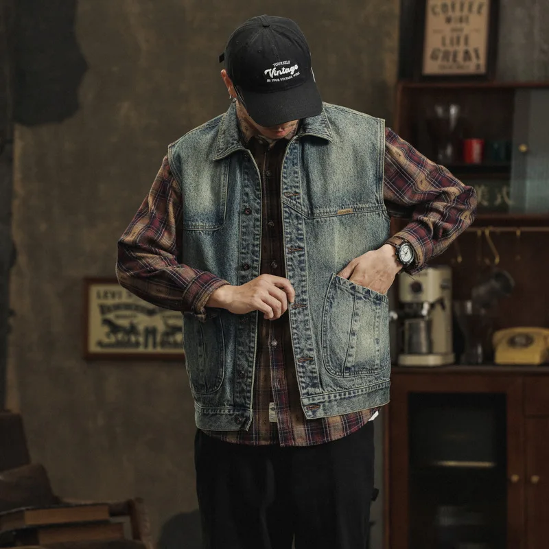 

Spring And Autumn Outerwear Vest With Turn-Down Collar, Sleeveless Waistcoat, Men'S Casual Workwear Vest, Retro Trendy Jac