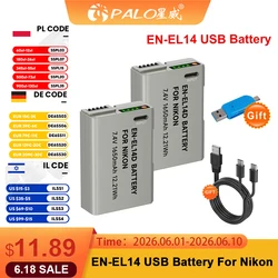 PALO EN-EL14 EN-EL14a ENEL14 EN EL14 EL14a Battery With TYPE-C USB Inport for Nikon D3100 D3200 D3300 D5100 D5200 D5300 P700