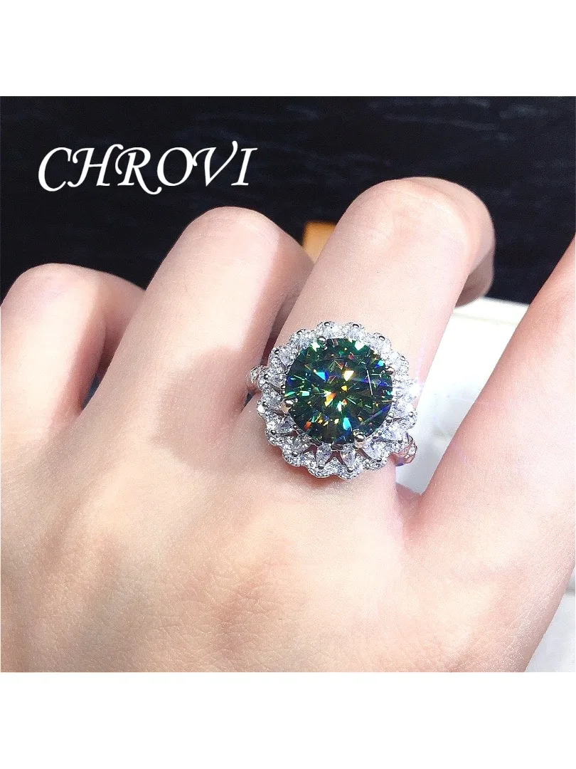 Luxuriöser 925 Sterling Silber Blau-Grüner Moissanit-Ring, Strahlender und Edler Offener Ring, Schmuck für Damen