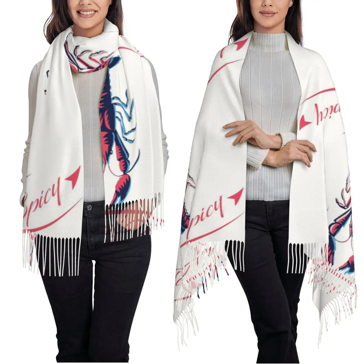 Feisty وحار الأحمر جراد البحر جراد البحر وشاح شرابة الأوشحة للنساء شالات دافئة لينة ويلتف كبير الخريف الشتاء شال التفاف