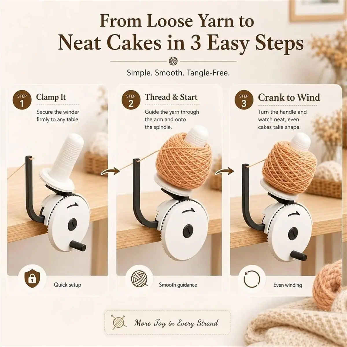 Hand-Cranked Yarn Winder - A Compact, Portable Tool for Winding Yarn Balls From , Skeins, or Loose Bundles.