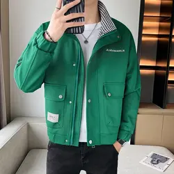 Autumn Men Jacket High Quality High Street Hip Hop Motorcycle Uniforms Street Coat Korean Fashion Twill Montage Green Jacket New