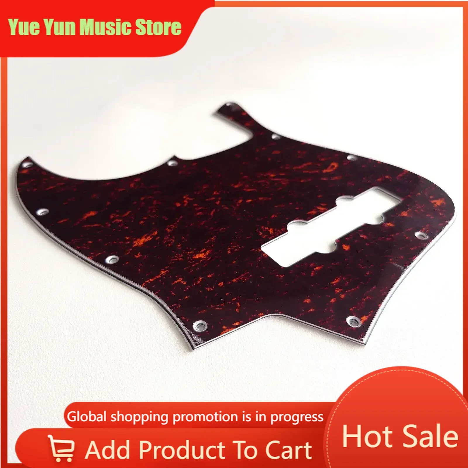 Yue Yun Music Store-Discount Hot Sale-Left-Handed Bass Guitar Pickguard, 4-Ply Red Tortoise, for 4-String  Bass Guitar Parts