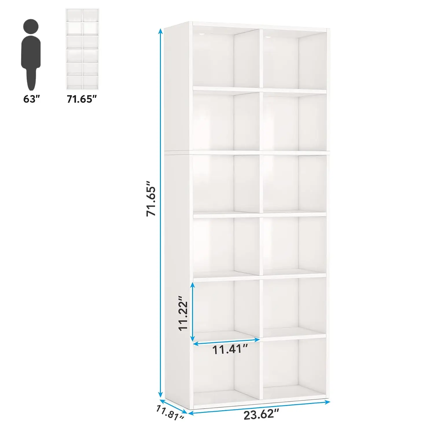 White 12-Cube Bookshelf Set of 2, 71.65 Inch Tall Storage Organizer for Home Office, Vertical & Horizontal, Customized