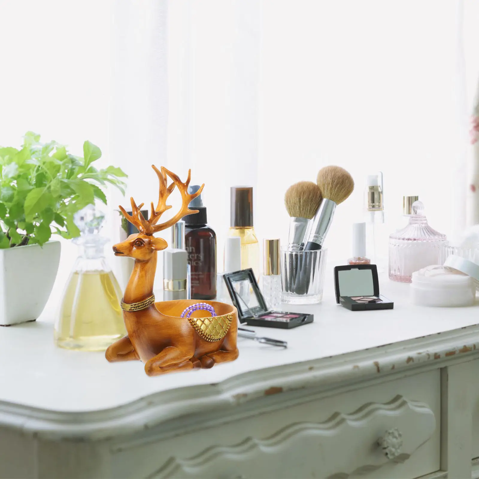 

Deer Shaped Resin Storage Container Key Holder for Small Items Jewelry Desktop Ornament Home Office Decor Decoration