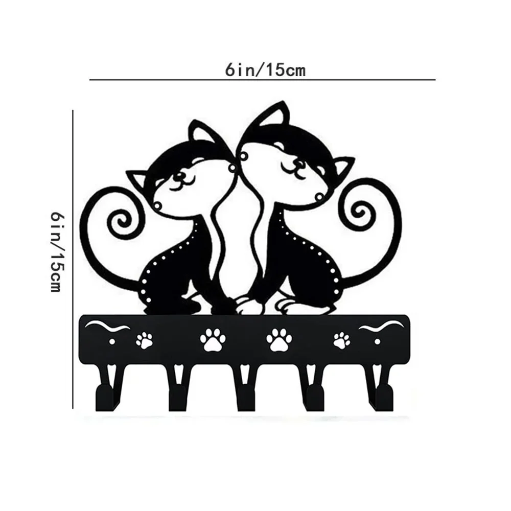 1pc Twin Cats Key Rack Wall Mounted Hook Up Artwork Shape Decoration Accessories Metal Wall Art for Cat Lovers