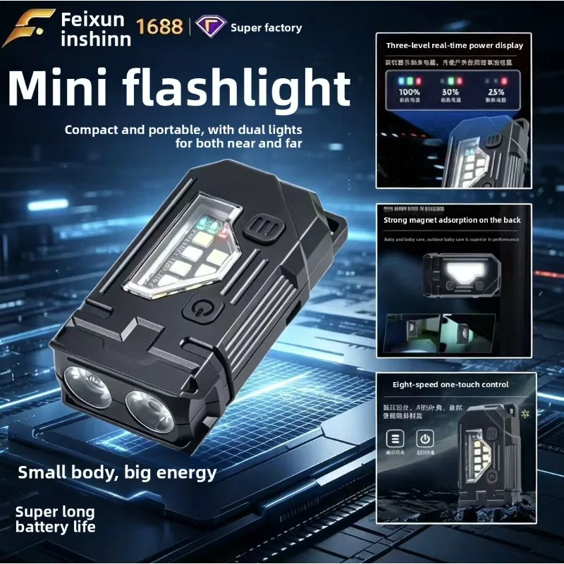 Mini COB Keychain Light LED Flashlight Portable Buckle Lamp Outdoor Waterproof Rechargeable Work Light for Camping Hiking