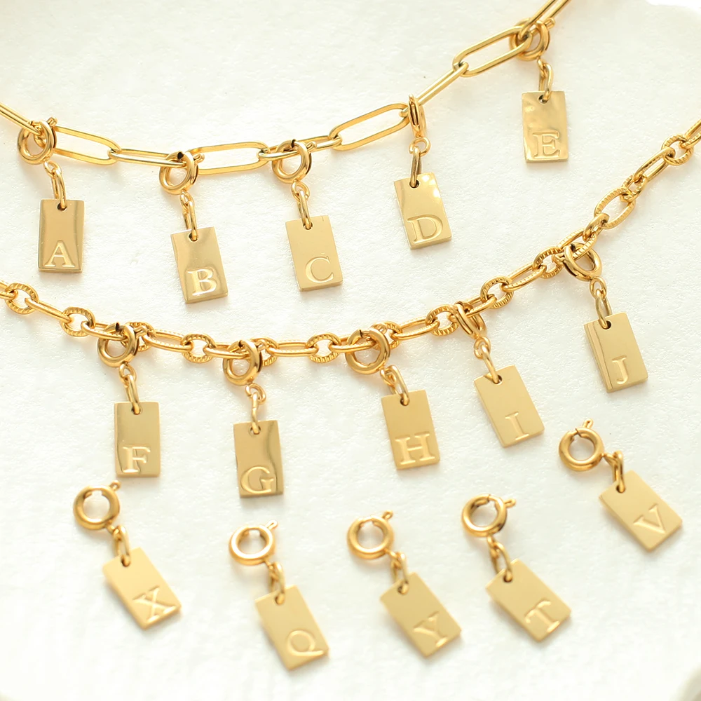 High quality stainless steel charms spring buckle first letter pendants DIY name necklace keychain women's jewelry gift trend