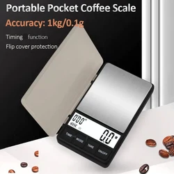 1Kg/0.1g Mini Pocket Coffee Scale LCD Digital Scale Household Grammage Scale Large Display White Backlight Timer Jewellery Scale