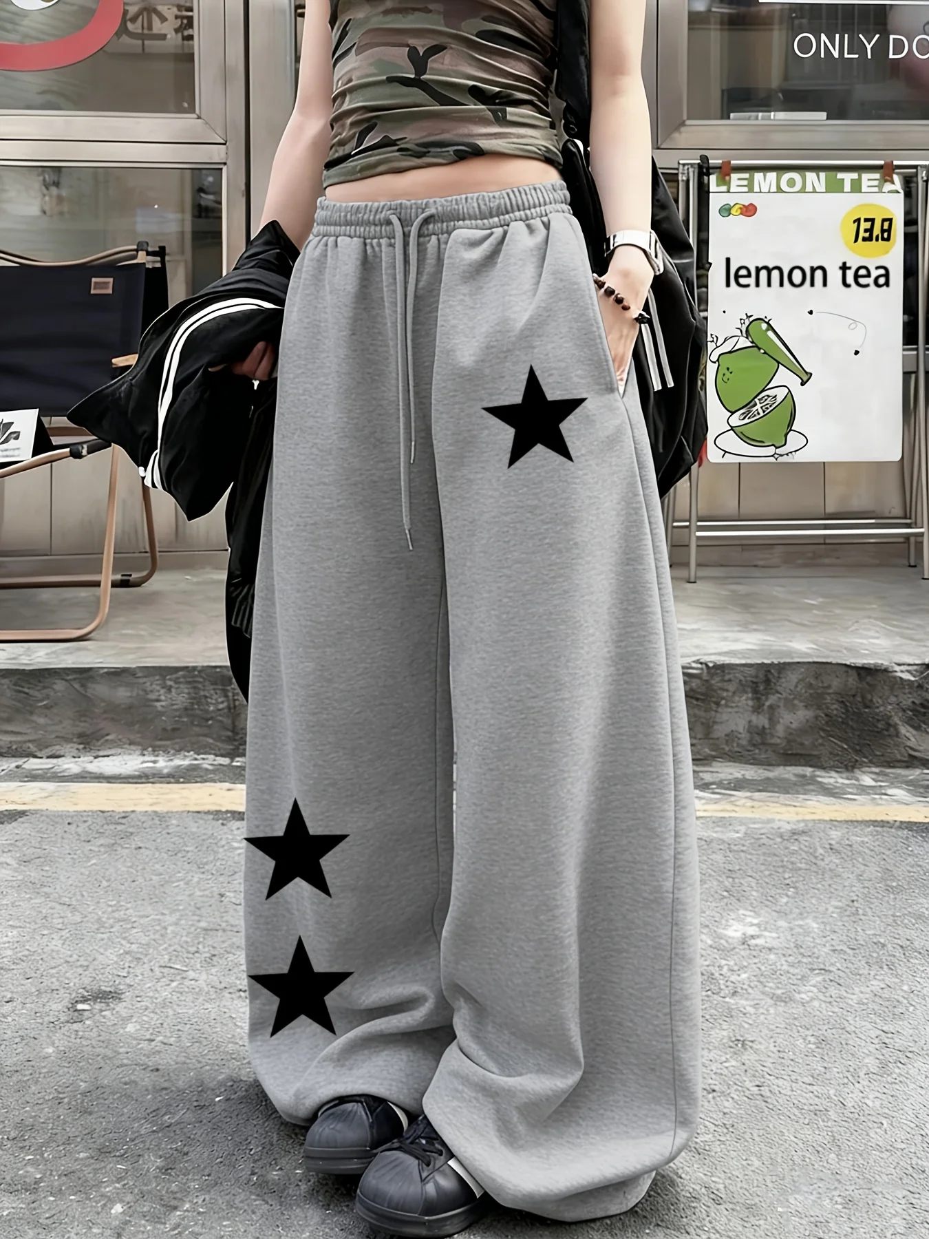 26 Summer Trendy Women's Navy Blue Star Graphic Quick Dry Soft Elastic Trousers Minimalist Aesthetic Loose Baggy Pants for Kids
