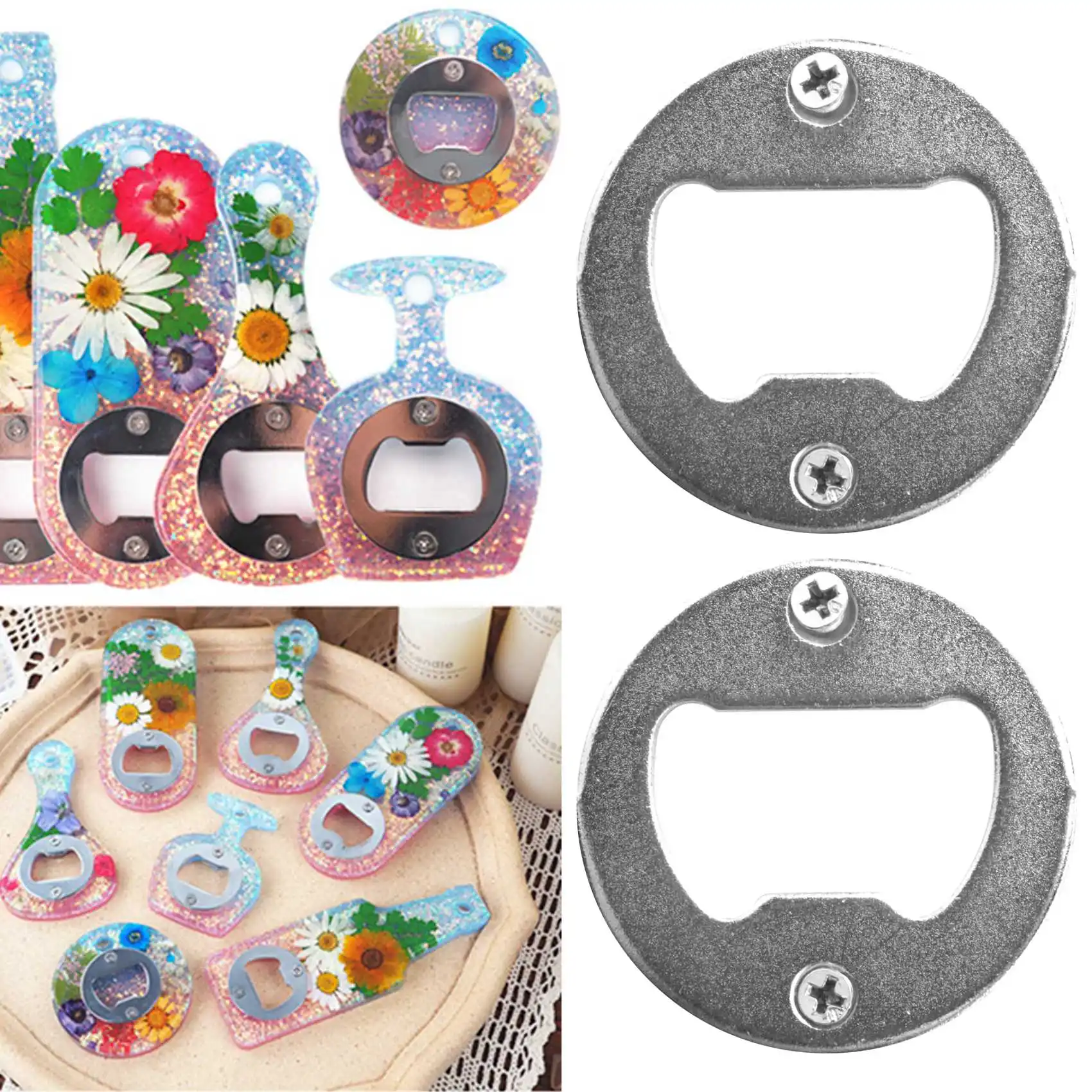AEE8-Bottle Opener Insert Kit,20 Set Round Inset Bottle Opener Kit For DIY Keychain Beer Spanner Jar Bottle Opener Corkscrew