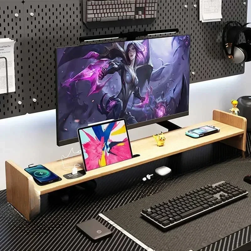 Sale Good Quality Nordic Computer Monitor Mounting Bracket Rubber Wood Black Walnut Colour Desktop Screen Storage Support Base