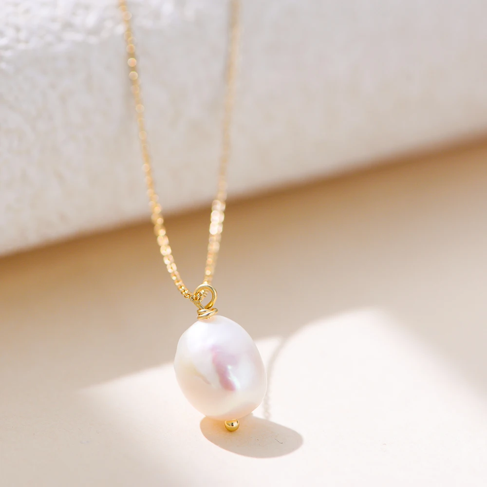 

925 Sterling Silver 14K Gold Plated Clavicle Necklaces Natural Freshwater Pearl Pendant Necklace for Women