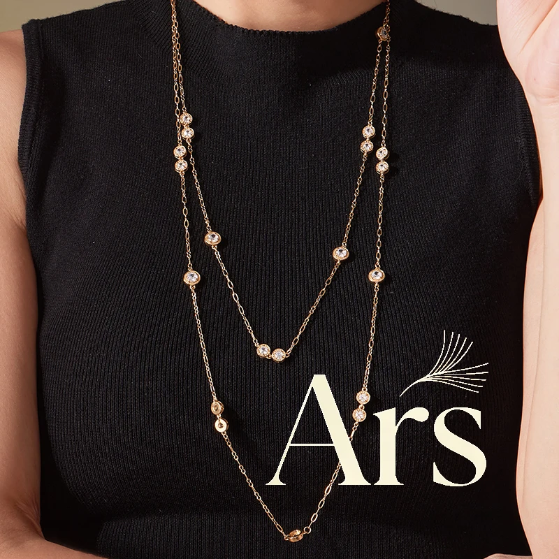 Ars 80cm Stainless Steel Multi Zircon Necklace Women’s 18k Gold Plated Long Chain Necklaces Minimalist Everyday Sweater Chains
