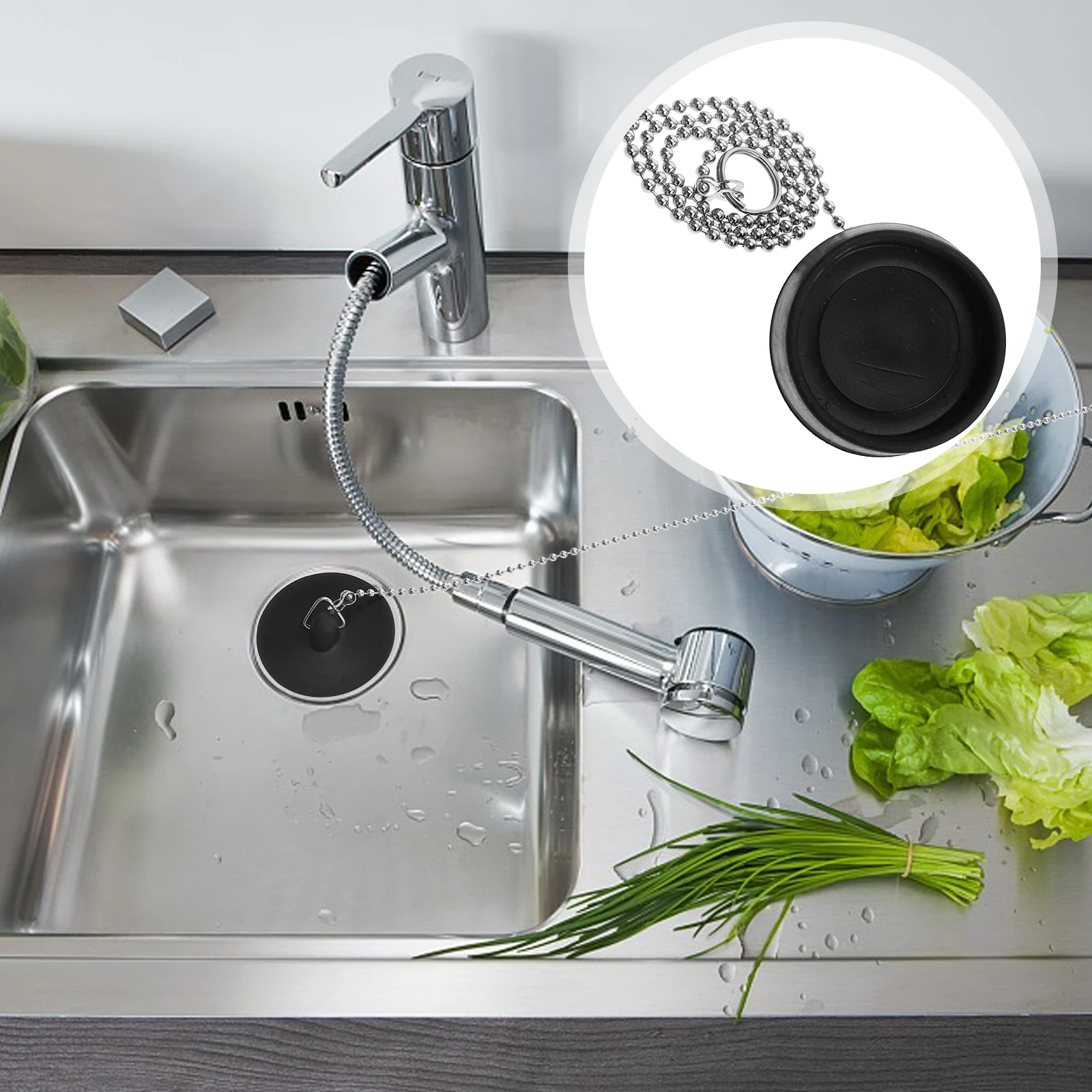 

Tub Stopper With Chain Drain Plug Bathtub Sink Leak-Proof Bathroom Accessories Pool Stopper Replacement Kitchen Sink Cover