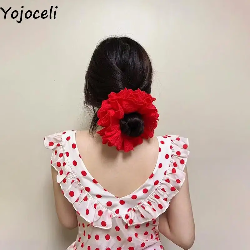 

Yojoceli Women double layer lace embroidery rubber band for hair Beach boho fashion floral accesorios white elastic hair band