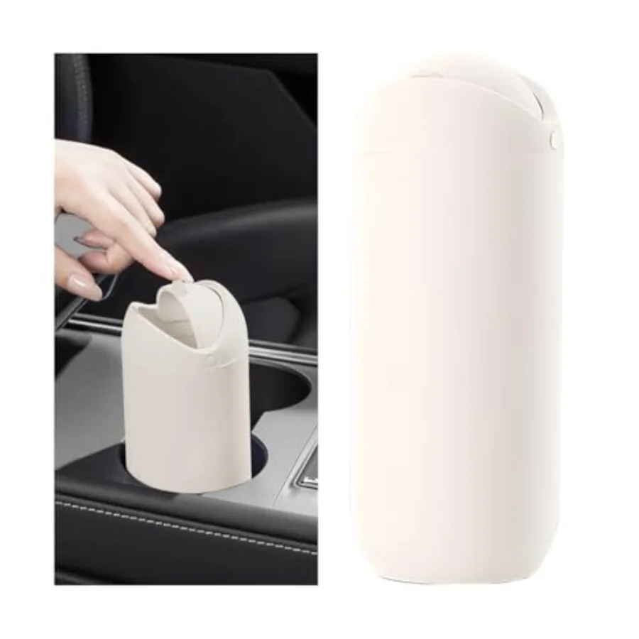 

Car Trash Can with Lid, Silicone Leakproof Mini Round Vehicle Garbage Bin for Cup Holder, Portable Automotive Interior Waste St
