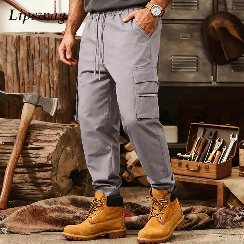 

Stylish Mens Cargo Pants Streetwear Vintage Solid Color Multi Pockets Patchwork Cargo Trousers Spring Fall Men Vintage Trousers